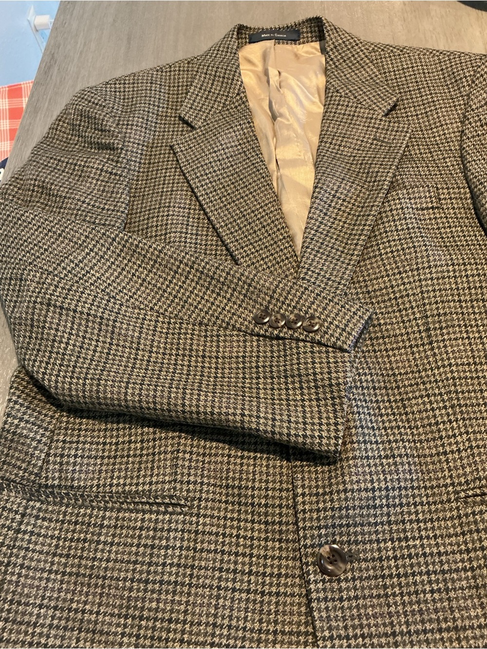 VTG Chaps Ralph Lauren 100% Wool Houndstooth Sport Coat Made in Canada 42R